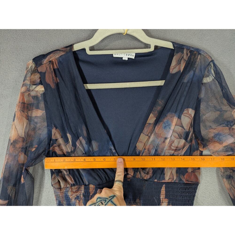 Baltic Born Layla Tulle Maxi Dress In Dark Blue Floral Size Medium Semi Sheer - Picture 6 of 10